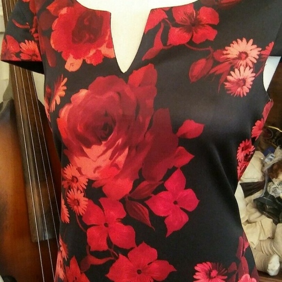 Connected Apparel Black and Red Floral Dress - Picture 2 of 7